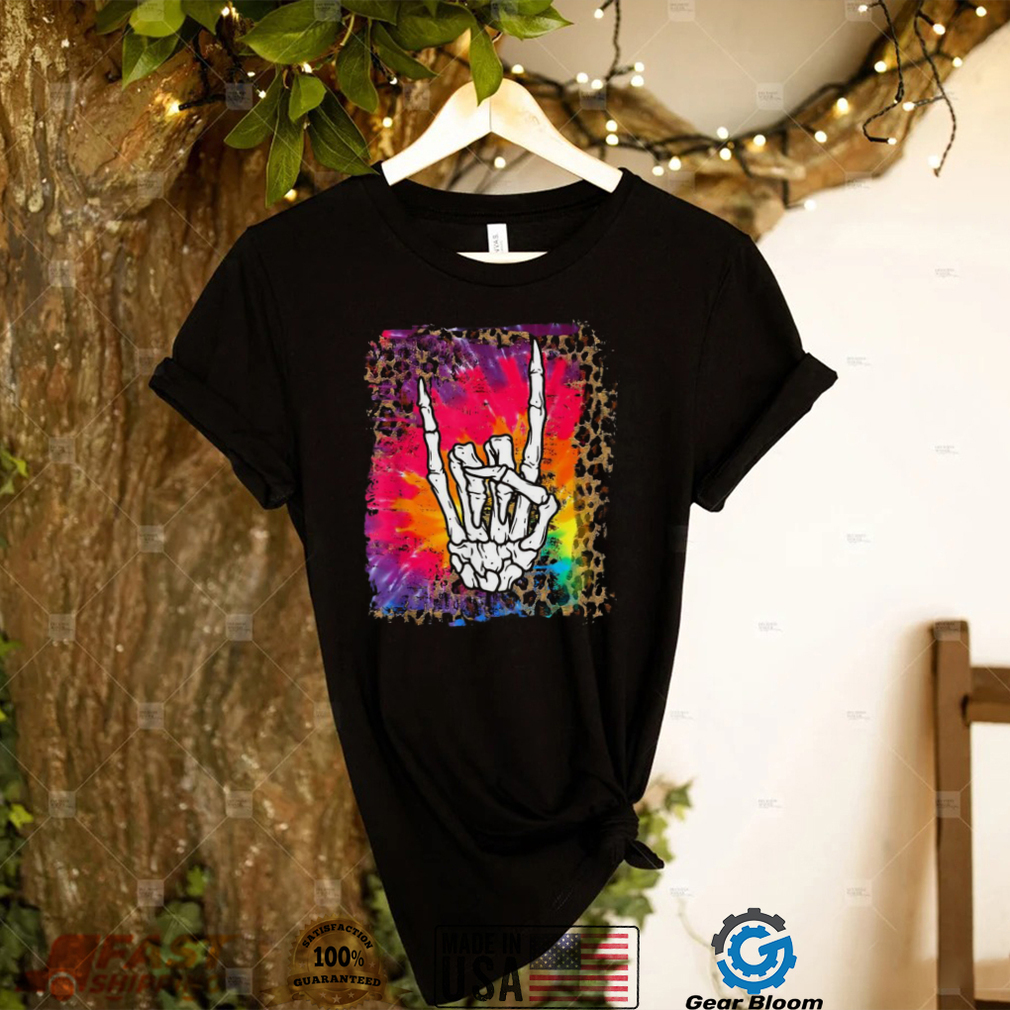 Rock Skeleton Hand Leopard Watercolor Bones Halloween Shirt Rock Skeleton Hand Leopard Watercolor Bones Halloween Shirt
