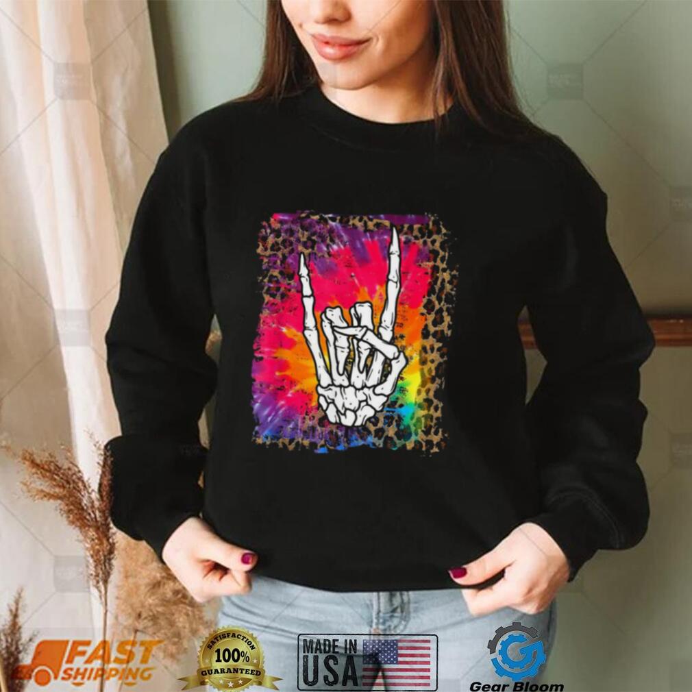 Rock Skeleton Hand Leopard Watercolor Bones Halloween Shirt Rock Skeleton Hand Leopard Watercolor Bones Halloween Shirt