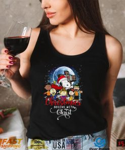 Snoopy Charlie Brown Woodstock Christmas Begins With Christ Charlie Brown Christmas T shirt