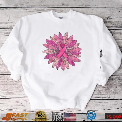 Sunflower Pink Breast Cancer Awareness Support Women Warrior T Shirt