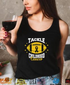 Tackle Childhood Cancer Awareness Football Gold Ribbon T Shirt