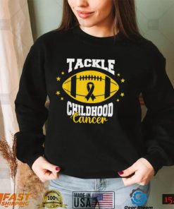 Tackle Childhood Cancer Awareness Football Gold Ribbon T Shirt