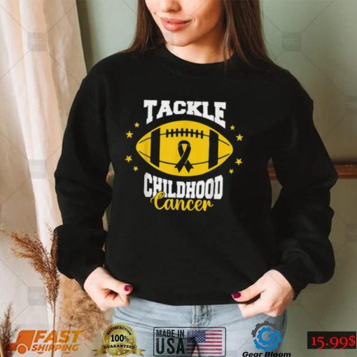 Tackle Childhood Cancer Awareness Football Gold Ribbon T Shirt