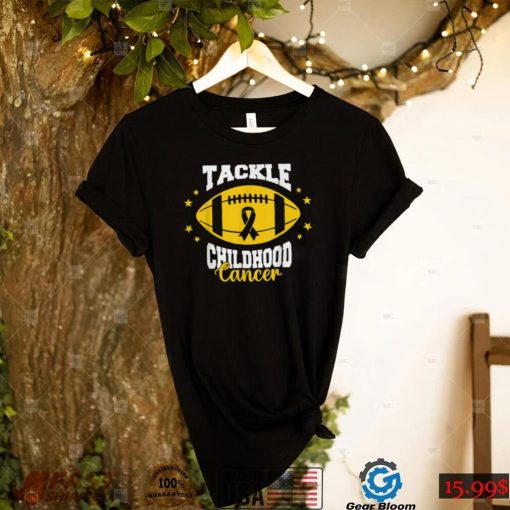 Tackle Childhood Cancer Awareness Football Gold Ribbon T Shirt