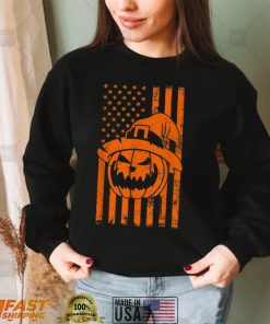 Usa Flag Pumpkin Halloween Witch Hat Shirt