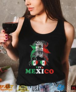 Viva Mexico Messy Bun Shirt Funny Mexican Flag Cinco De Mayo Girl Women