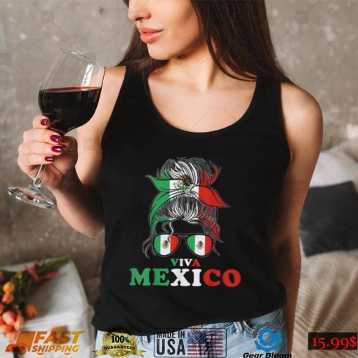 Viva Mexico Messy Bun Shirt Funny Mexican Flag Cinco De Mayo Girl Women