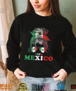 Viva Mexico Messy Bun Shirt Funny Mexican Flag Cinco De Mayo Girl Women