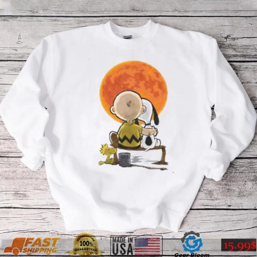 Peanuts Snoopy Charlie Brown Woodstock Under Full Moon Charlie Brown Halloween Shirt