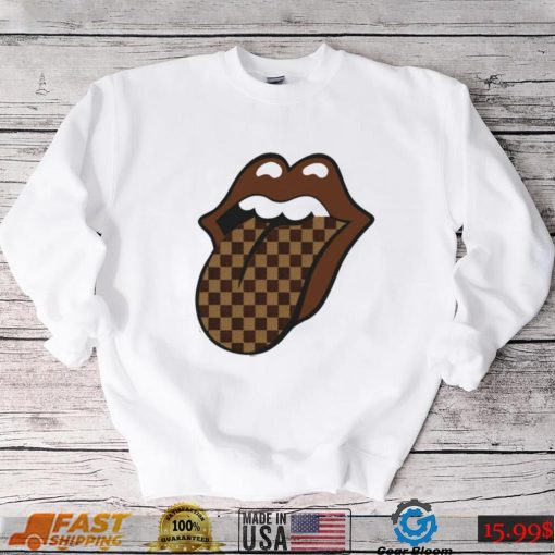 Brown Checkered Tongue Designer T Shirt