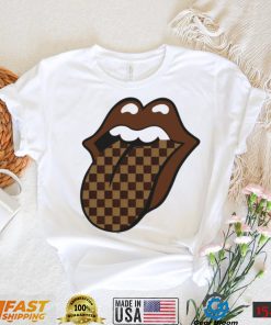 Brown Checkered Tongue Designer T Shirt