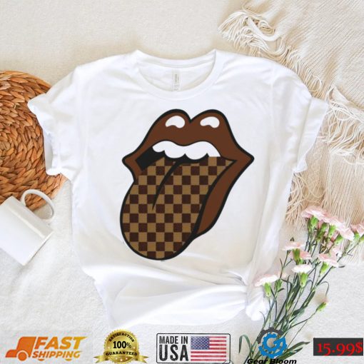 Brown Checkered Tongue Designer T Shirt