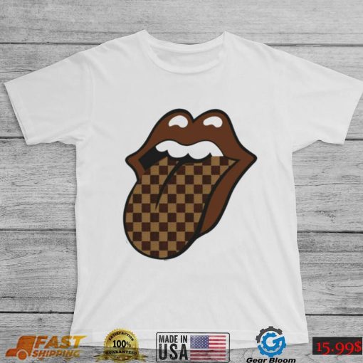 Brown Checkered Tongue Designer T Shirt