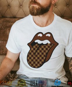 Brown Checkered Tongue Designer T Shirt