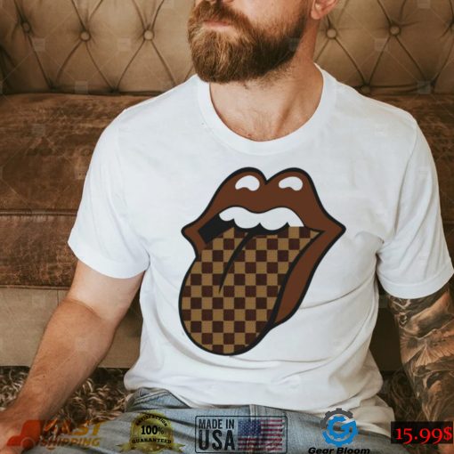 Brown Checkered Tongue Designer T Shirt