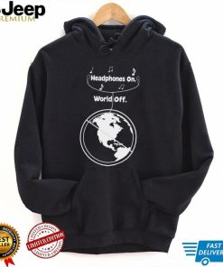 Headphones on World Off Earth shirt