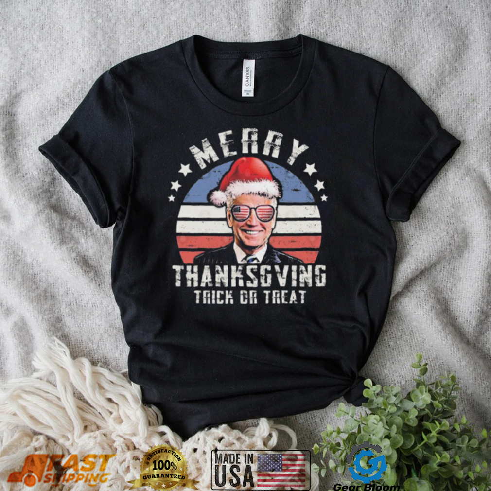 Funny Joe Biden Merry Thanksgiving USA Flag Anti Biden T Shirt