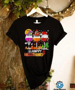 Happy Hallothanksmas wine Halloween Christmas Thanksgiving 2022 shirt