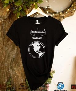 Headphones on World Off Earth shirt