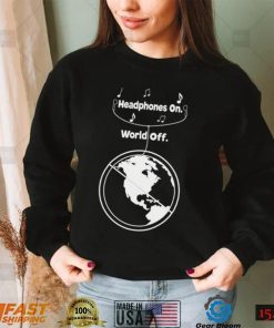 Headphones on World Off Earth shirt