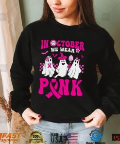 In October We Wear Pink Ghosts and Groovy Breast Cancer T Shirt