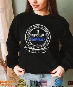 Midnight Facts For Insomniacs knowledge is power sleep is overrated MFFI logo shirt