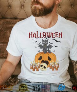 Scary pumpkin and vampire bat cat halloween trick or treat shirt