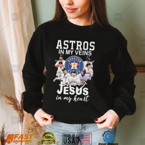 Official Houston Astros team in my veins Jesus in my heart signatures shirt