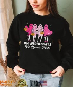 On Wednesday We Wear Pink Cute Ghost Halloween Breast Cancer Awareness T Shirt