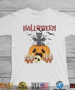 Scary pumpkin and vampire bat cat halloween trick or treat shirt