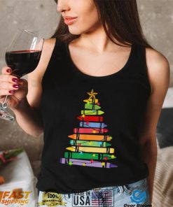 Teacher Christmas Crayon Tree Light Student New Design T Shirt