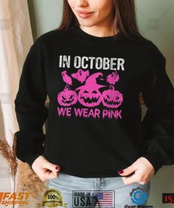 Womens In October We Wear Pink Cute Pumpkin Halloween Breast Cancer T Shirt_Classic Shirt_Shirt BS1Yn