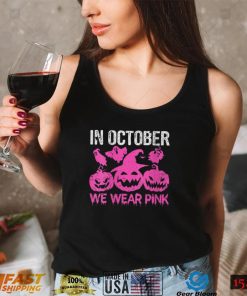 Womens In October We Wear Pink Cute Pumpkin Halloween Breast Cancer T Shirt_Classic Shirt_Shirt BS1Yn