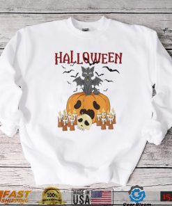 Scary pumpkin and vampire bat cat halloween trick or treat shirt