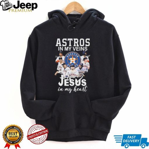 Official Houston Astros team in my veins Jesus in my heart signatures shirt