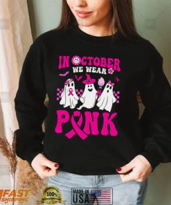 In October We Wear Pink Ghosts and Groovy Breast Cancer T Shirt