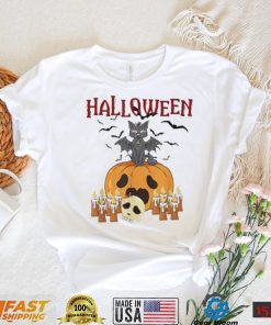 Scary pumpkin and vampire bat cat halloween trick or treat shirt