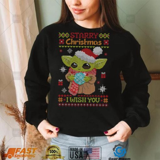 Baby Yoda Starry Christmas I wish you ugly Xmas 2022 shirt