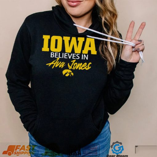 Basketball hawkeyes wearing Iowa believe in ava jones logo shirt