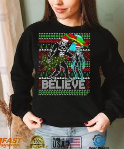 Bigfoot UFO Alien Believe Christmas ugly shirt