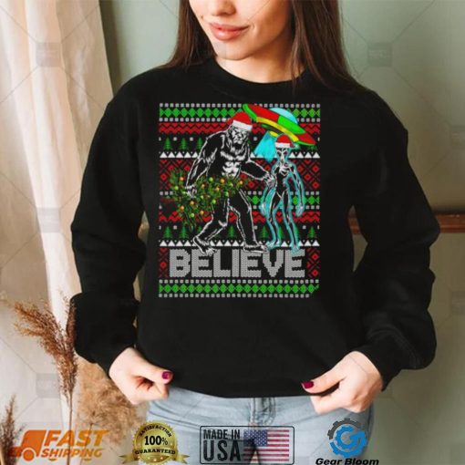 Bigfoot UFO Alien Believe Christmas ugly shirt