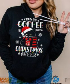 Black cat lights I run on coffee and Christmas 2022 shirt