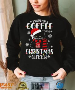 Black cat lights I run on coffee and Christmas 2022 shirt