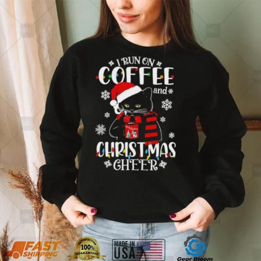 Black cat lights I run on coffee and Christmas 2022 shirt