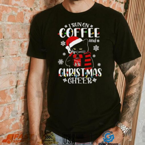 Black cat lights I run on coffee and Christmas 2022 shirt