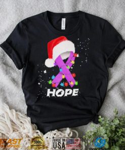 Breast Cancer Christmas Santa Hat Violet Ribbon light Shirt