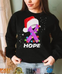 Breast Cancer Christmas Santa Hat Violet Ribbon light Shirt