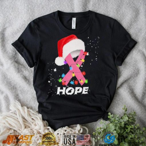 Breast Cancer Christmas Santa Pink Ribbon light Hope Shirt