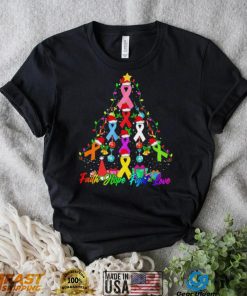 Breast Cancer Trees Christmas Santa Ribbon Light Faith Hope Fight Love Shirt