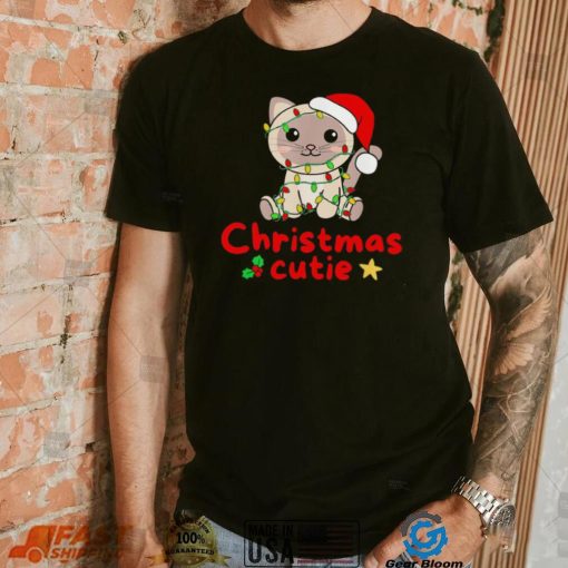 Christmas Cute cat Santa hat Christmas Lights shirt